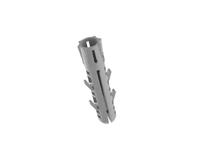 A grey expansion wall plug on a white background.