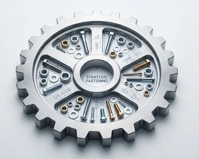 metal gear with fasteners and strategic fastening label