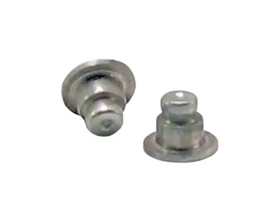 白色背景上的两枚 microPEM® TackPin® 微型紧固件(TA™/T4™ 型),PEM 自锁压铆微型紧固解决方案。