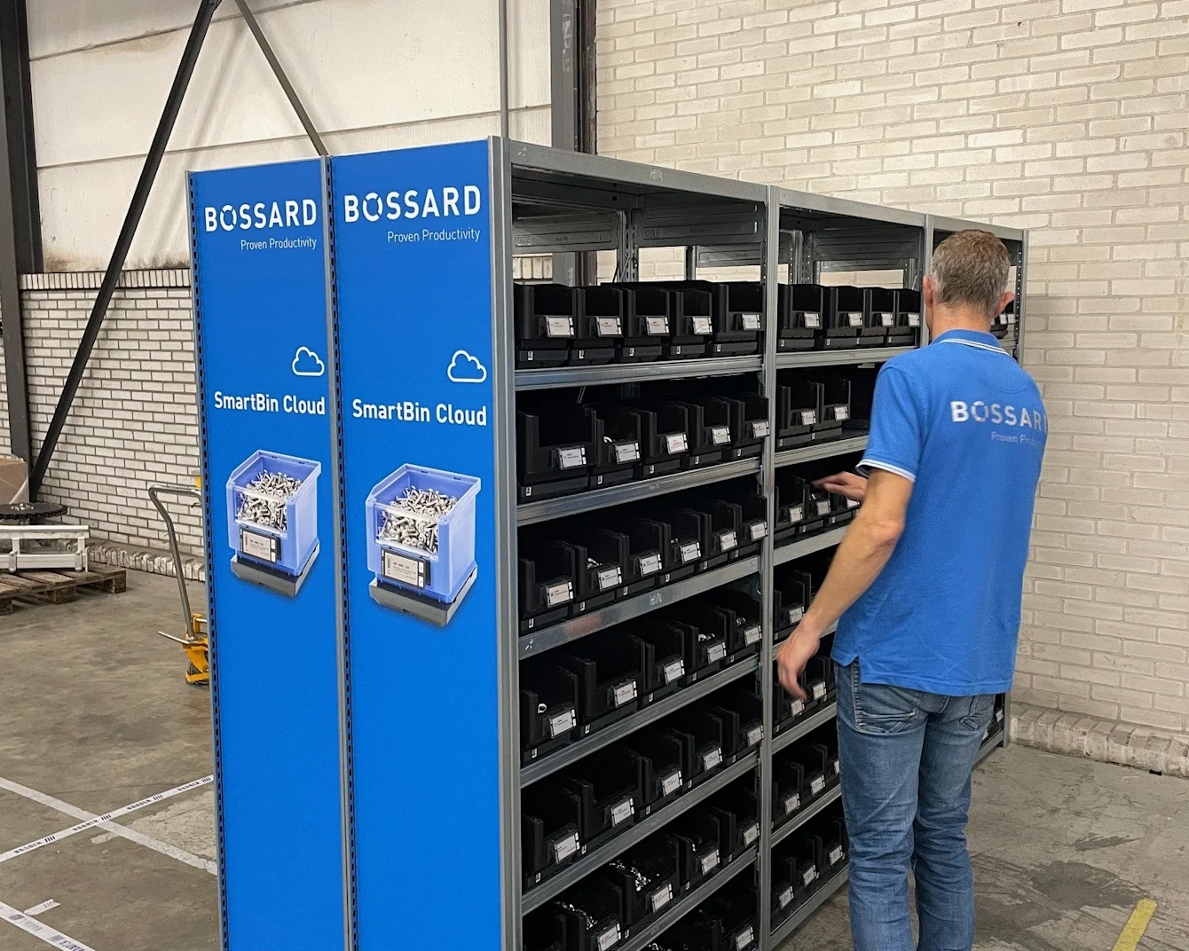 A Smart Factory Logistics rack with fasteners on site at BAADER