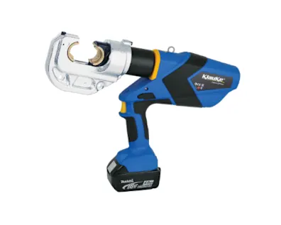 Close-up of a Klauke crimping tool on white background