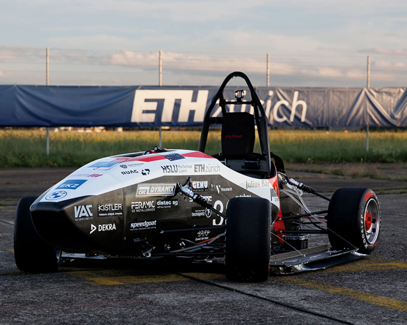 An electric race car on the racetrack
