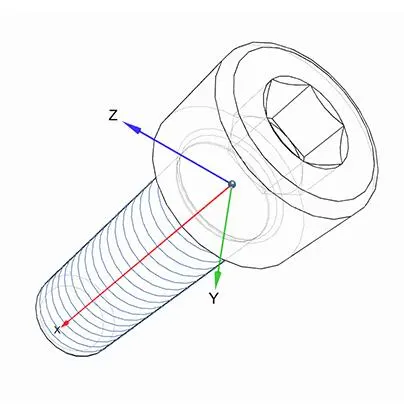 CAD illustration of a hex socket head cap screw