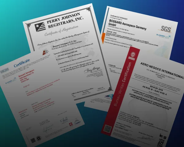Bossard Aerospace EN9120 certificates in different locations