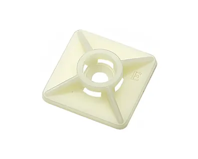 A white Elematic two-way cable mount for securing cables and wires onto any smooth surface on white background.