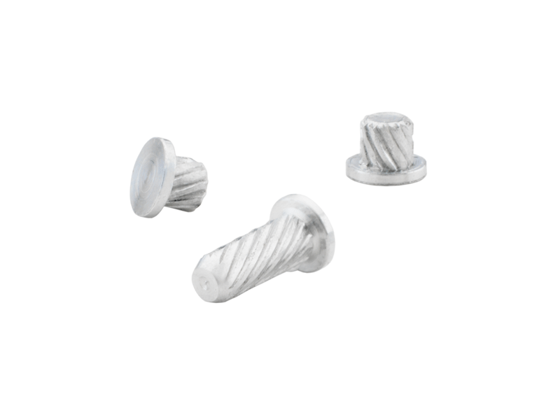白色背景上的三种版本的白色EE-Micro-press-studs。