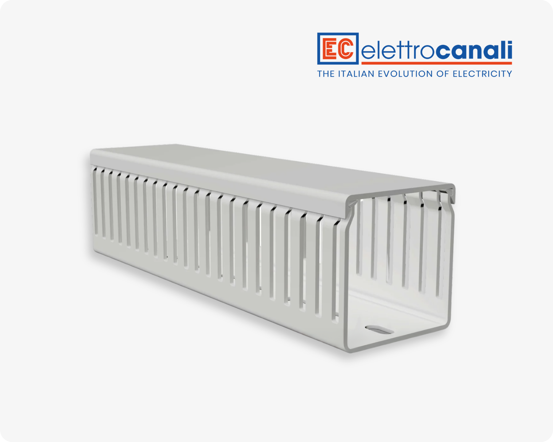Elettrocanali slotted cable trunking system on light grey background