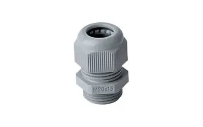 A close-up of a Jacob PERFECT plastic cable gland for providing strain relief in cable connections.