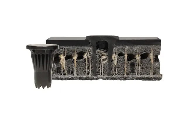 Visualisation of an MM-Welding LiteWWeight Pin installed in a lightweight, foamed honeycomb structure.