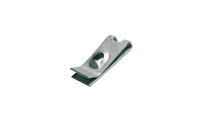 A metal ARaymond panel edge nut on white background