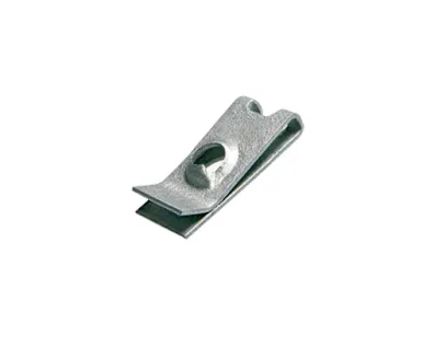 A metal ARaymond panel edge nut on white background