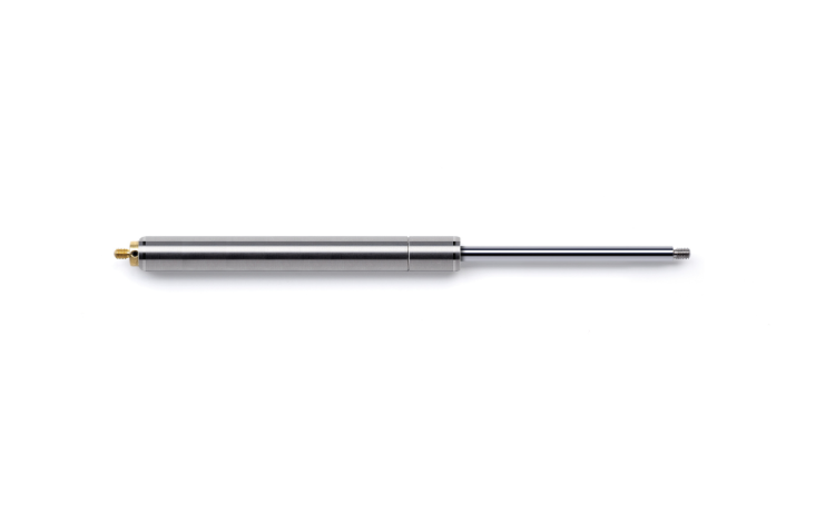 A Camloc stainless steel gas spring made of 316L stainless steel on white background