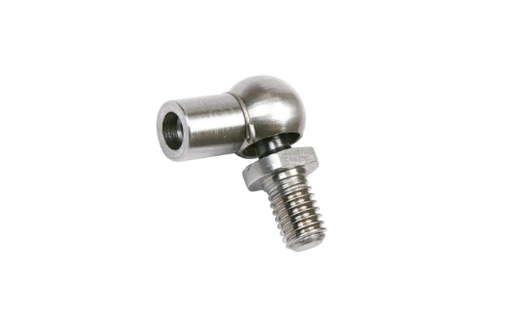 A silver Camloc Motion Control gas strut end fitting on white background