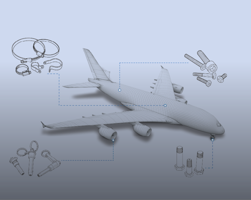 airplane and parts illustration with gradient overlay