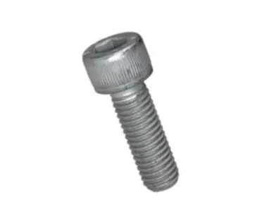 A screw with zinc flake coating on a white background.