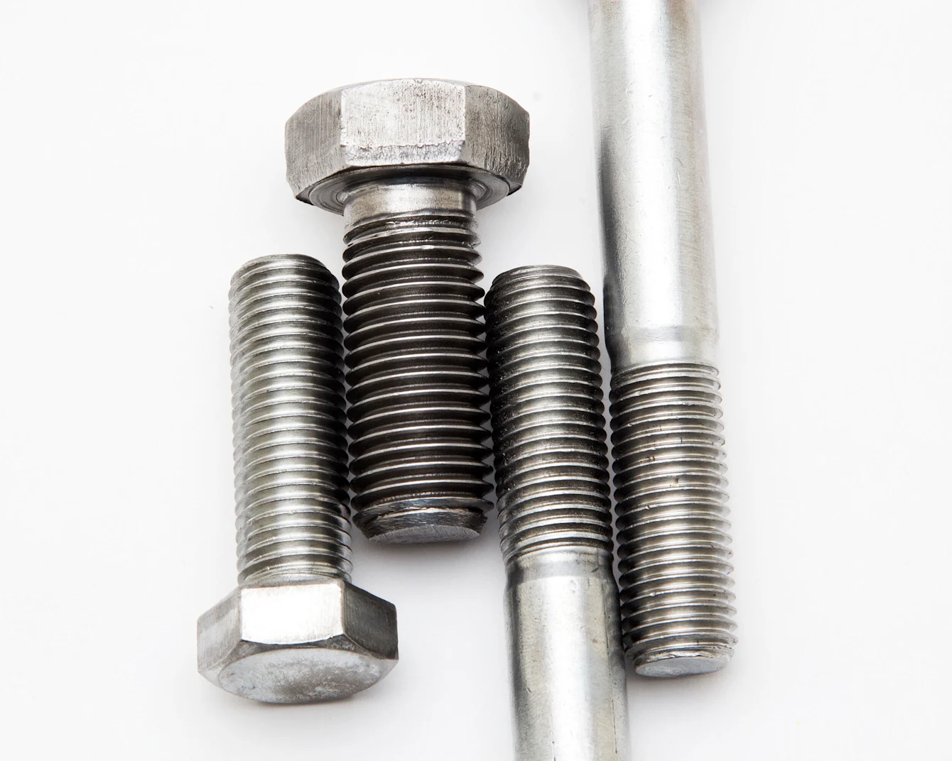 Different bolts on white background