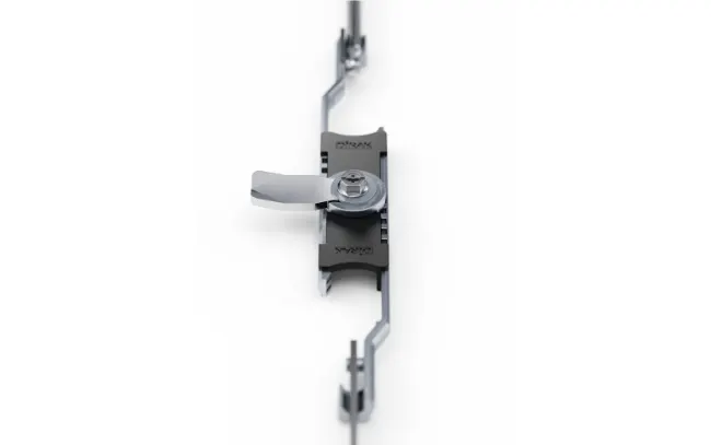 Close-up of a Dirak multi-point latch for secure closing and locking