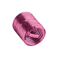 A pink LOCKFIL metal wire thread insert with spiral structure and tang on a white background.