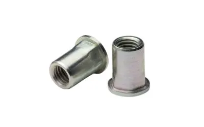 两个FASTEKS FILKO六角柄铆螺母在白色背景上