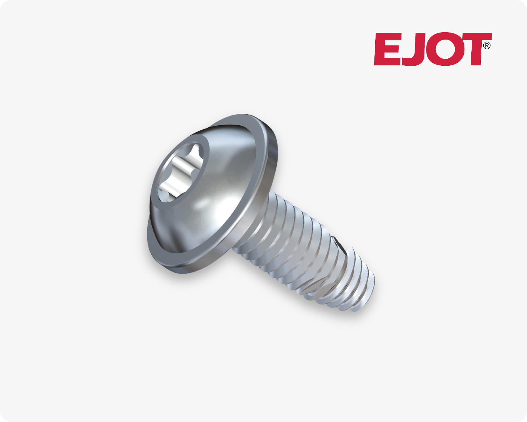 Renderings of two metal EJOT Sheettracs screws - self-tapping sheet metal screws - on light grey background with the EJOT logo in the top right corner.