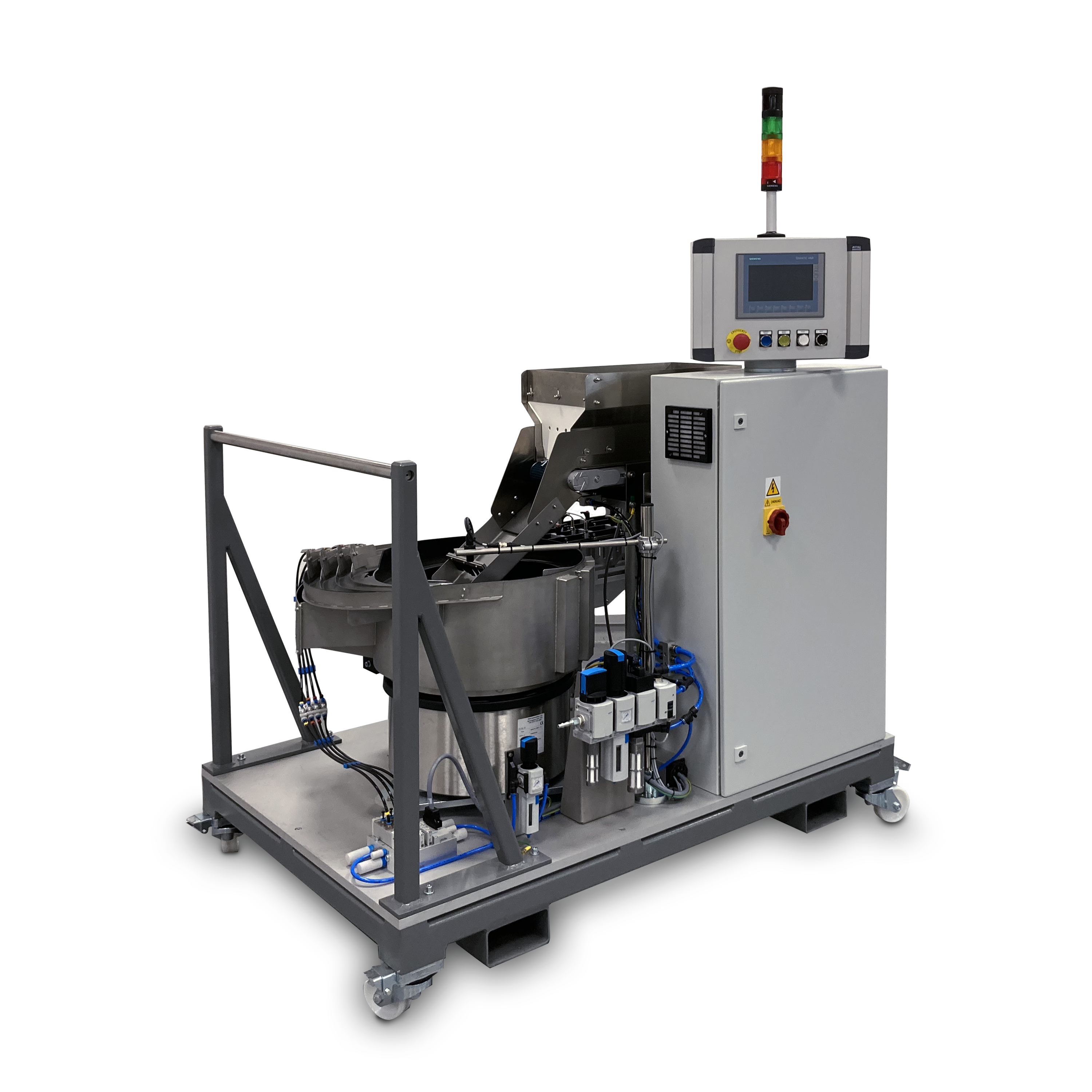 A grey PEMSERTER IN-DIE feed cart to automatically feed self-clinching fasteners to your insertion machines.