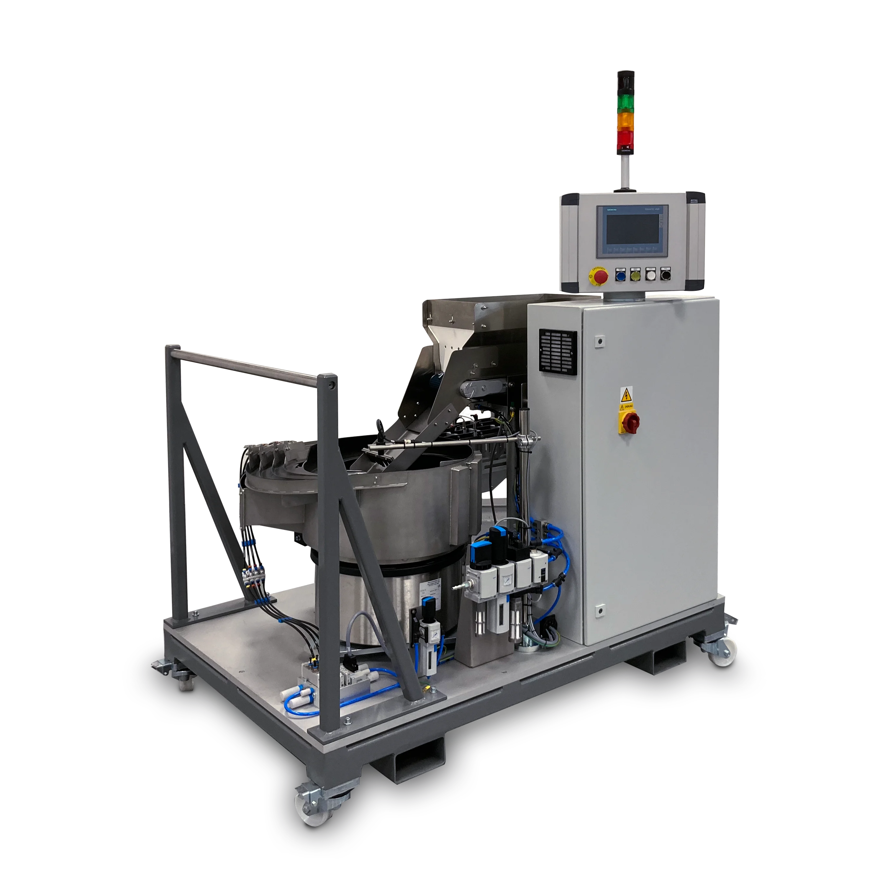 A grey PEMSERTER IN-DIE feed cart to automatically feed self-clinching fasteners to your insertion machines.