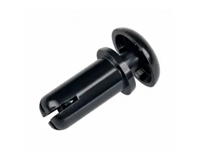 Black Heyco HeyClip snap rivet on white background
