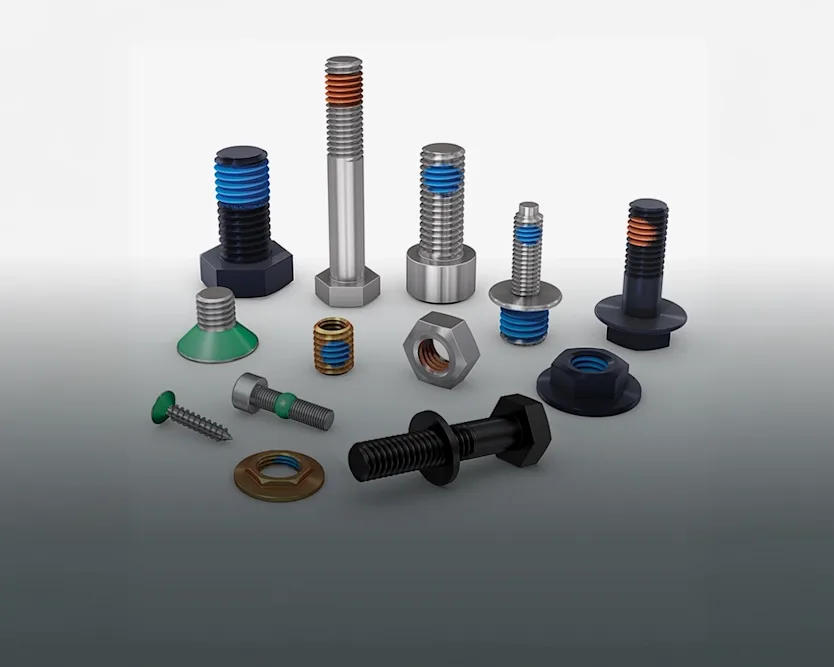 Different types of screws, nuts and bolts with different types of coating patches, sealing coatings and more.