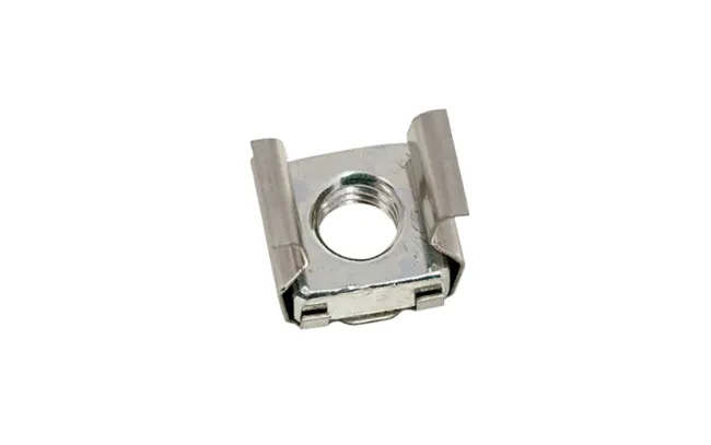 A metal FASTEKS KLIPKO cage nut on white background