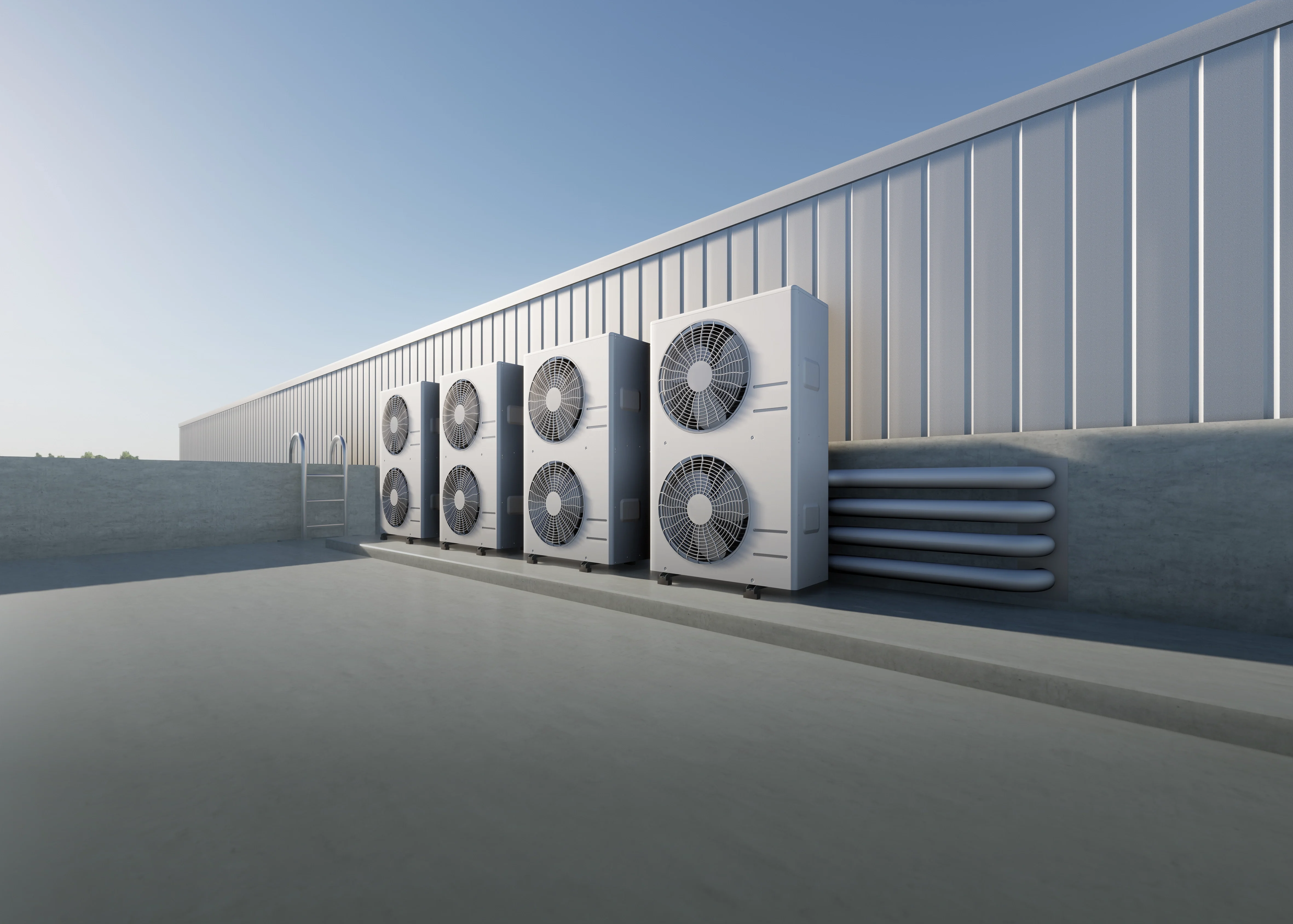 HVAC outdoor units fully exposed to the elements.