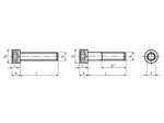 Technical drawing with dimensions of Hex socket head cap screws partially / fully threaded, with UNF thread
