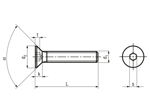 Technical drawing with dimensions of Hex socket flat countersunk head screws fully threaded