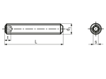 Technical drawing with dimensions of Hex socket set screws with flat point