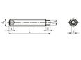 Technical drawing with dimensions of Hex socket set screws with dog point