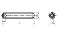 Technical drawing with dimensions of Hex socket set screws with flat point