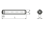 Technical drawing with dimensions of Hex socket set screws with flat point