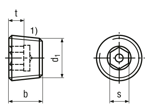 Technical drawing with dimensions of Hex socket pipe plugs metric fine thread