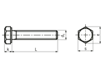 Technical drawing with dimensions of Hex head screws fully threaded