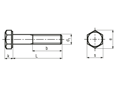 Technical drawing with dimensions of Hex head bolts partially threaded, with metric fine thread