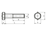 Technical drawing with dimensions of Hex head bolts partially threaded, with metric fine thread