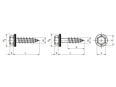 Technical drawing with dimensions of JA-2 - Building screws with cone end partially / fully threaded, with sealing washer