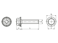 Technical drawing with dimensions of VERBUS TENSILOCK - Serrated hex flange head cap screws fully threaded
