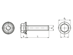 Technical drawing with dimensions of VERBUS TENSILOCK - Serrated hex flange head cap screws fully threaded