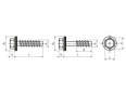 Technical drawing with dimensions of JZ-2 - Building screws with flat end partially / fully threaded, with sealing washer