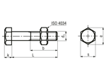 Technical drawing with dimensions of Hex head bolts with hex nuts partially threaded