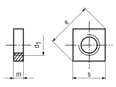 带尺寸的技术图：方螺母
