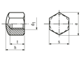 带尺寸的技术图：六角盖形螺母 薄型