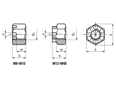 Technical drawing with dimensions of Hex slotted and castle nuts