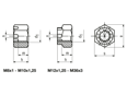 Technical drawing with dimensions of Hex slotted and castle nuts metric fine thread
