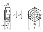 Technical drawing with dimensions of Hex weld nuts